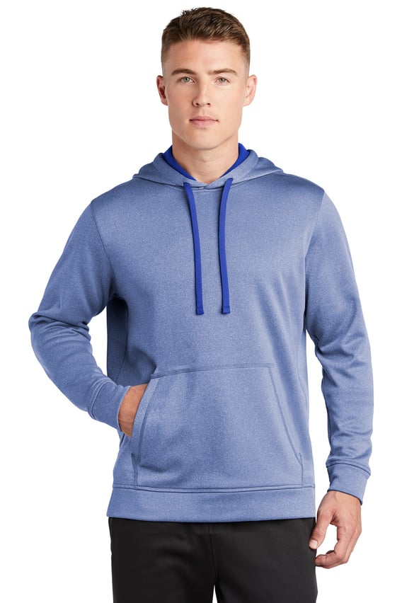 Front view of PosiCharge ® Sport-Wick ® Heather Fleece Hooded Pullover
