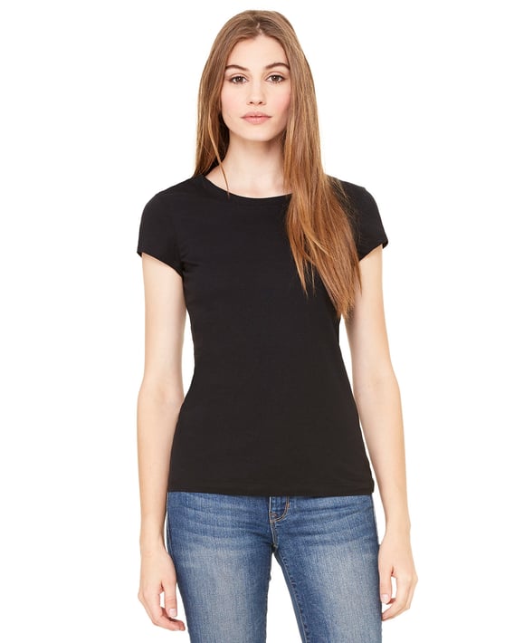 Front view of Ladies’ Sheer Mini Rib Short-Sleeve T-Shirt