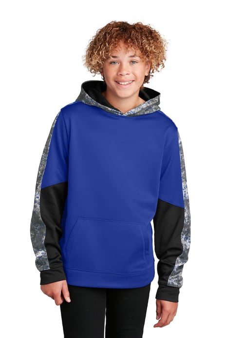 Front view of Youth Sport-Wick&reg; Mineral Freeze Fleece Colorblock Hooded Pullover