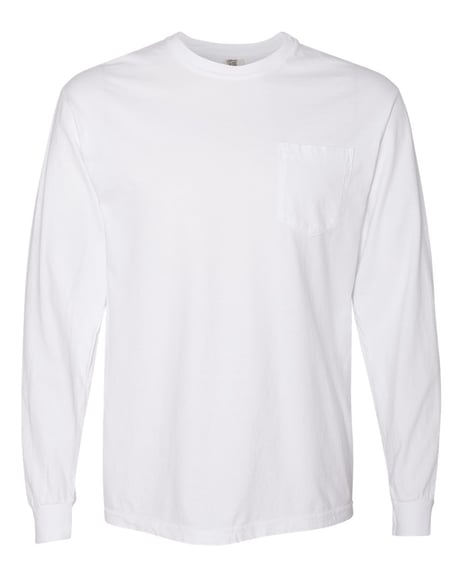 Front view of Garment-Dyed Heavyweight Long Sleeve Pocket T-Shirt