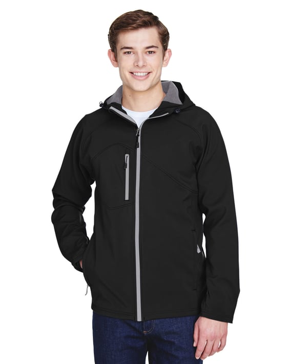 Front view of Men’s Prospect Two-Layer Fleece Bonded Soft Shell Hooded Jacket