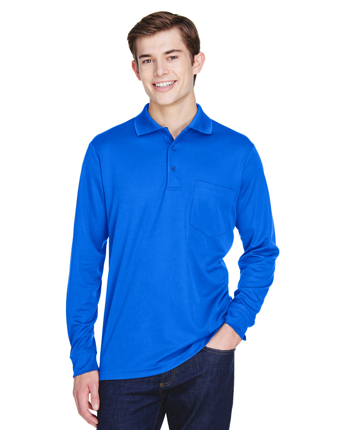 Front view of Adult Pinnacle Performance Long-Sleeve Piqué Polo With Pocket