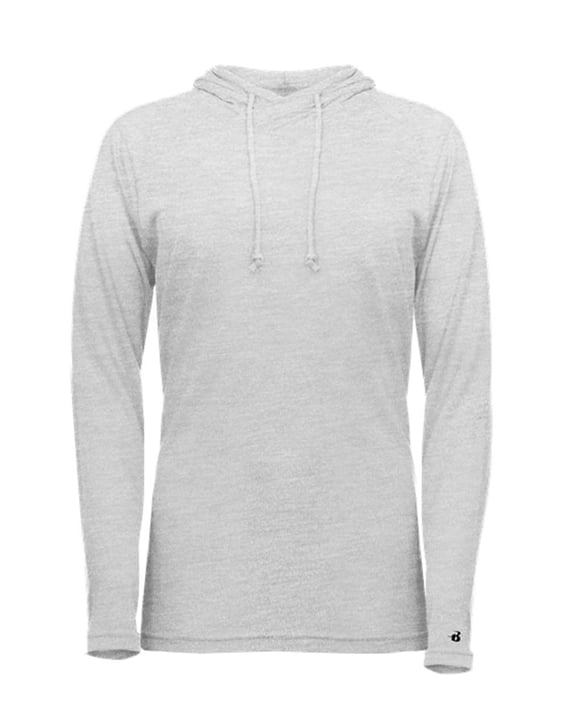 Front view of Women’s Tri-Blend Surplice Long Sleeve Hooded T-Shirt