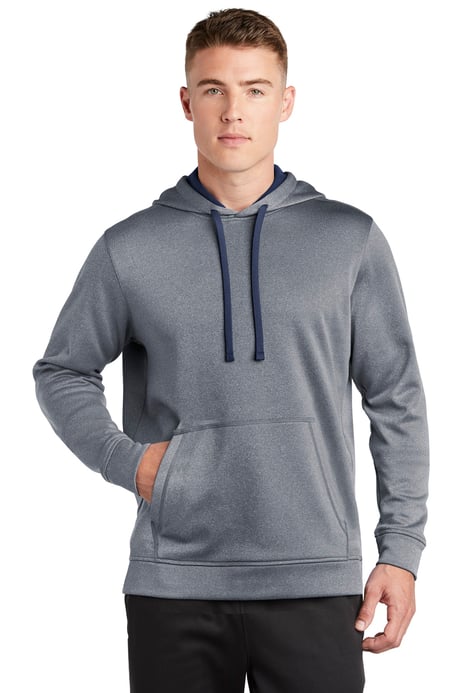 Front view of PosiCharge &reg; Sport-Wick &reg; Heather Fleece Hooded Pullover