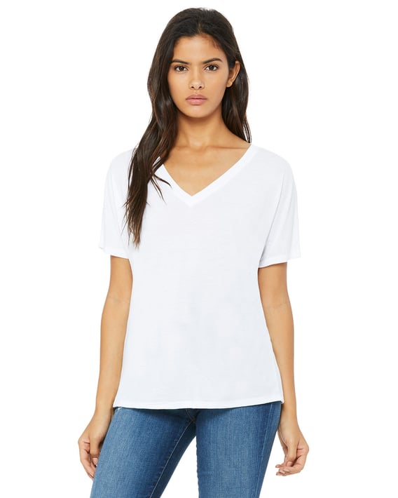 Front view of Ladies’ Slouchy V-Neck T-Shirt