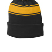 Front view of Stripe Pom Pom Beanie