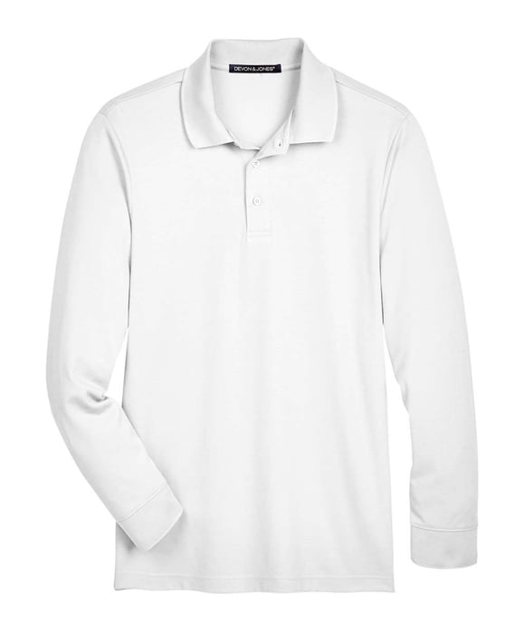 Front view of CrownLux Performance® Plaited Long Sleeve Polo