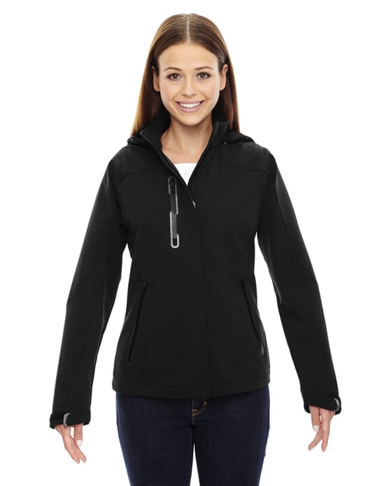 Front view of Ladies’ Axis Soft Shell Jacket With Print Graphic Accents