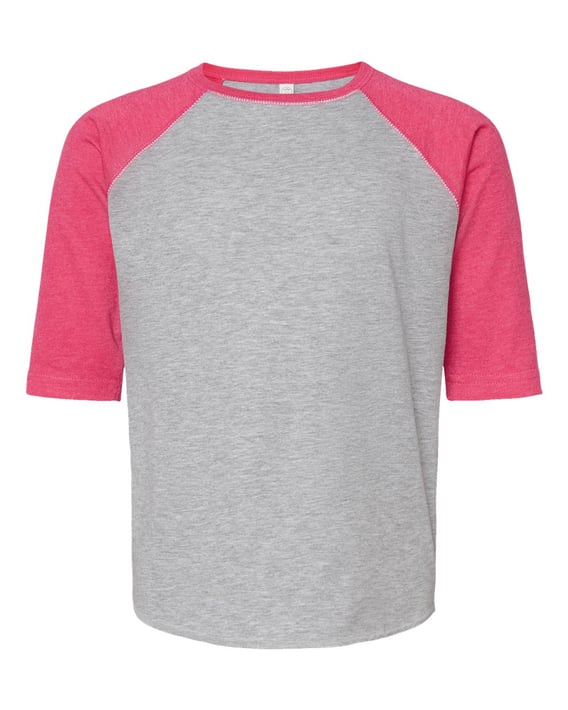 Front view of Youth Baseball Fine Jersey Three-Quarter Sleeve Tee