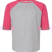Front view of Youth Baseball Fine Jersey Three-Quarter Sleeve Tee