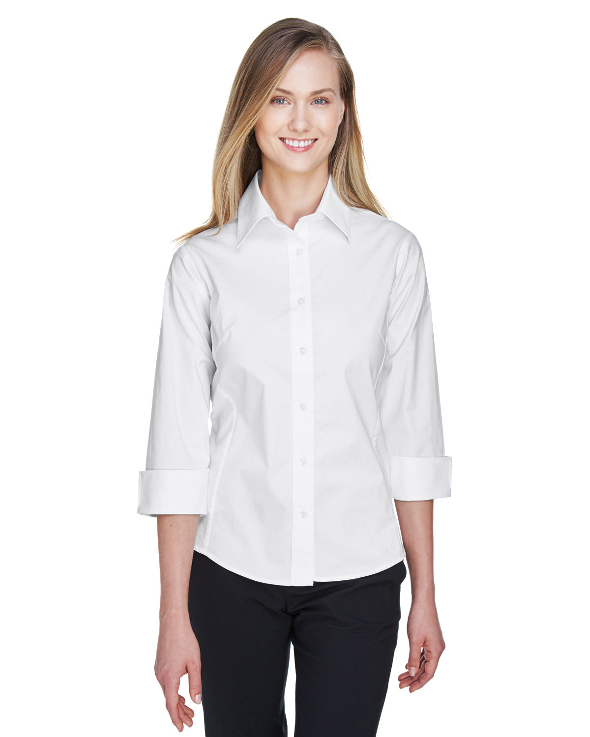 Front view of Ladies’ Perfect Fit™ 3/4-Sleeve Stretch Poplin Blouse