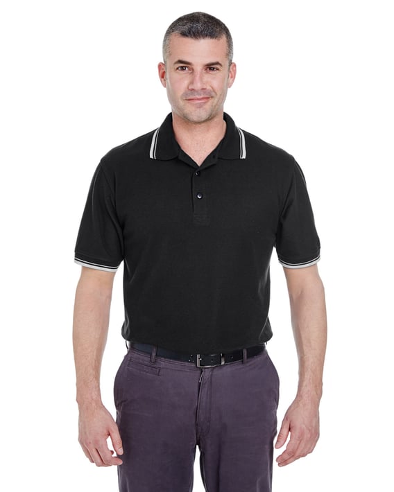 Front view of Men’s Short-Sleeve Whisper Piqué Polo With Tipped Collar And Cuffs