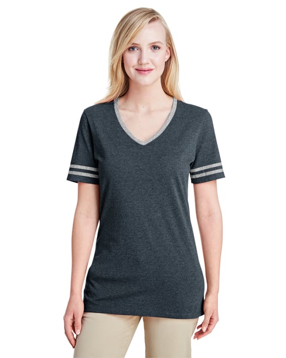 Front view of Ladies’ TRI-BLEND Varsity V-Neck T-Shirt