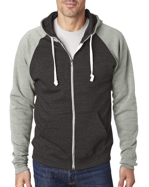 Front view of Adult Triblend Colorblock Full-Zip Fleece Hood