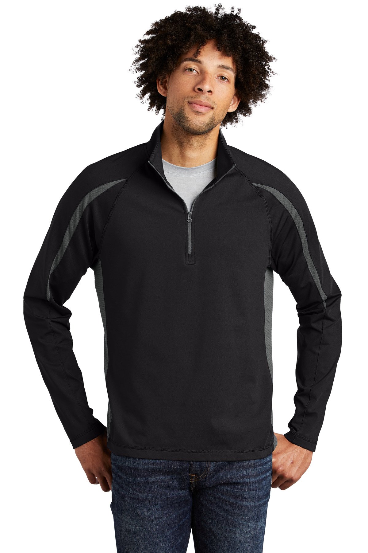 Front view of Sport-Wick® Stretch 1/2-Zip Colorblock Pullover