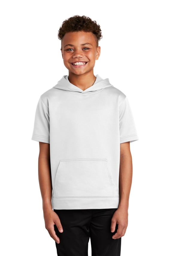 Front view of Youth Sport-Wick &reg; Fleece Short Sleeve Hooded Pullover