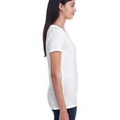 Side view of Ladies’ Invisible Stripe V-Neck T-Shirt