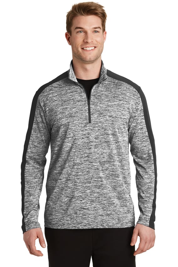 Front view of PosiCharge® Electric Heather Colorblock 1/4-Zip Pullover