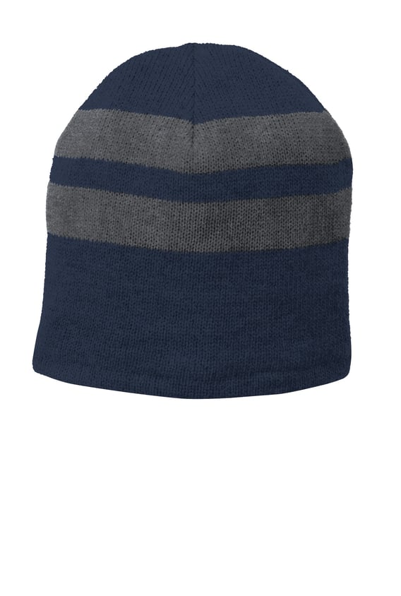 Front view of Fleece-Lined Striped Beanie Cap
