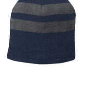 Front view of Fleece-Lined Striped Beanie Cap