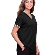 Side view of Women’s CrownLux Performance® Plaited Tipped V-Neck Shirt