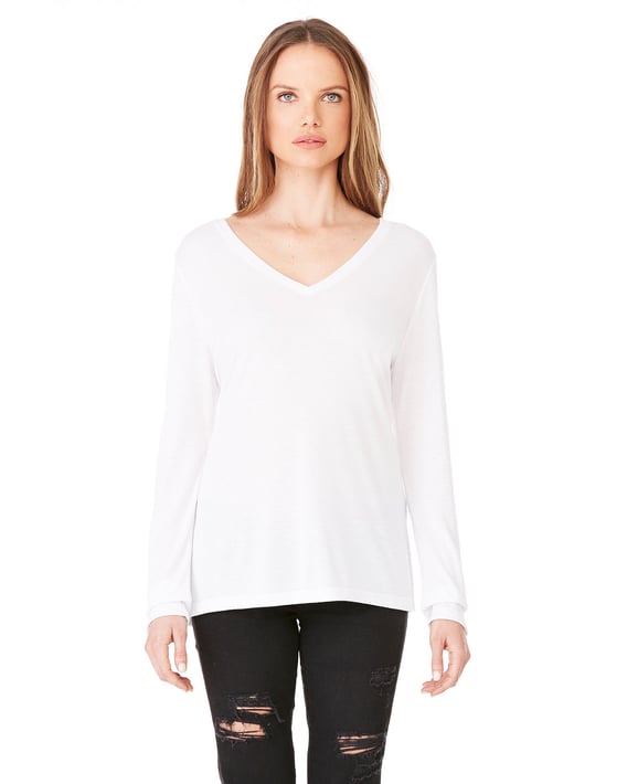 Front view of Ladies’ Flowy Long-Sleeve V-Neck