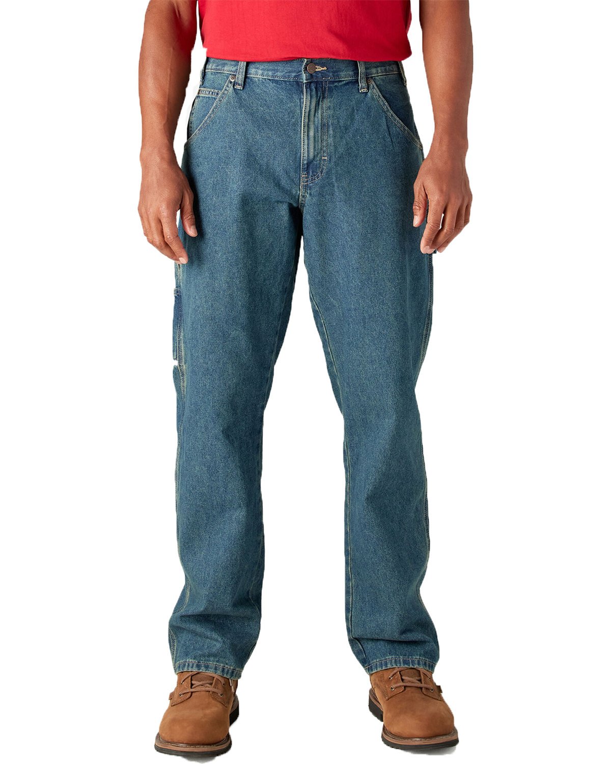 Front view of Unisex Relaxed Fit Stonewashed Carpenter Denim Jean Pant