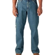 Front view of Unisex Relaxed Fit Stonewashed Carpenter Denim Jean Pant
