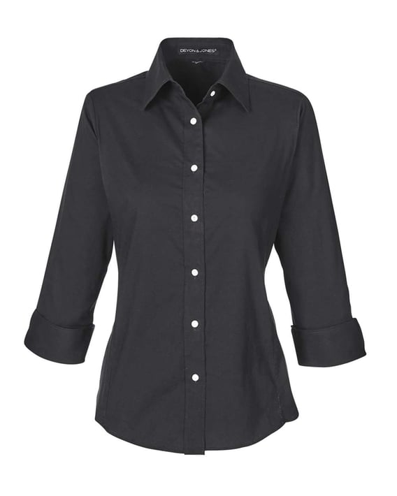 Front view of Women’s Perfect Fit™ Three-Quarter Sleeve Stretch Poplin Dress Shirt