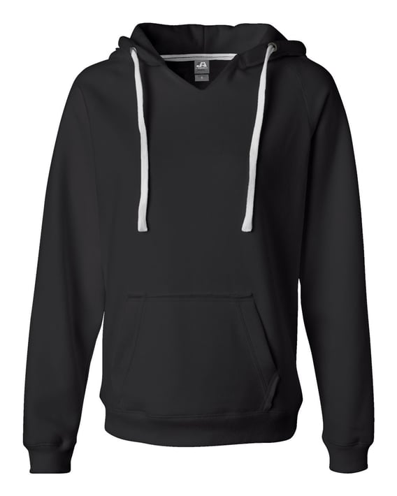 Front view of Women’s Sueded V-Neck Hooded Sweatshirt