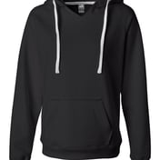 Front view of Women’s Sueded V-Neck Hooded Sweatshirt