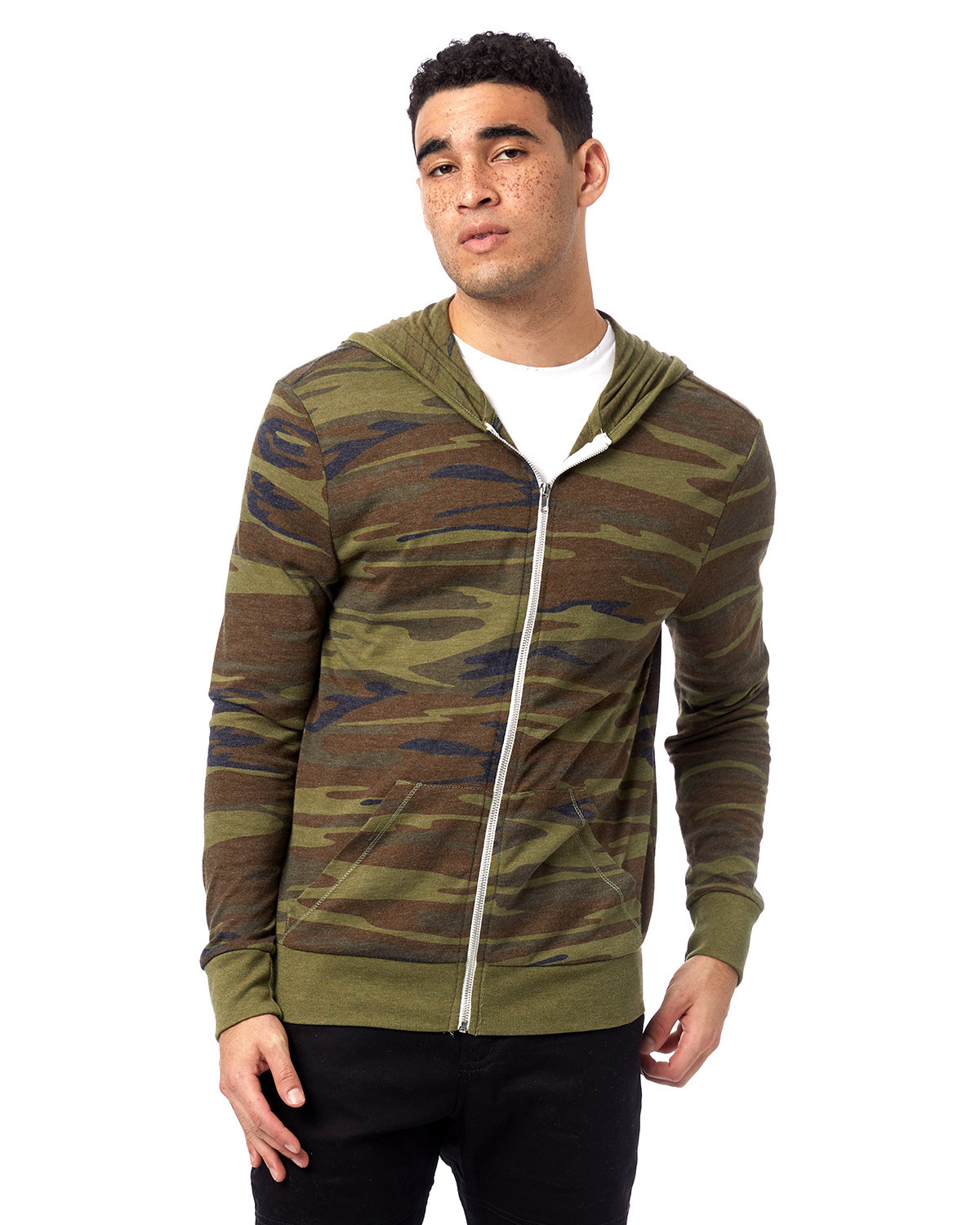 Front view of Men’s Triblend Long-Sleeve Printed Full Zip Hoodie