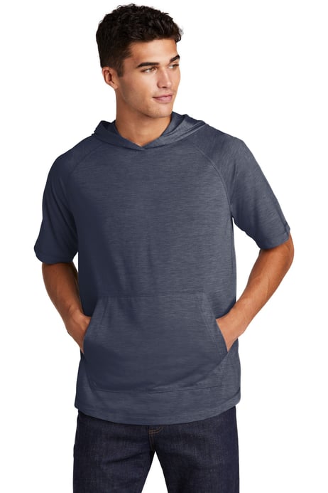 Front view of PosiCharge &reg; Tri-Blend Wicking Short Sleeve Hoodie