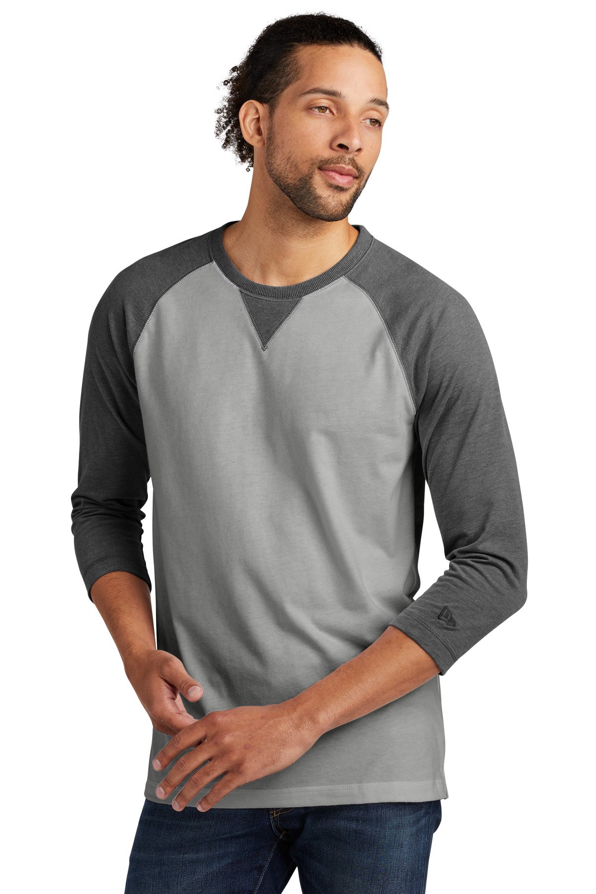 Front view of Sueded Cotton Blend 3/4-Sleeve Baseball Raglan Tee