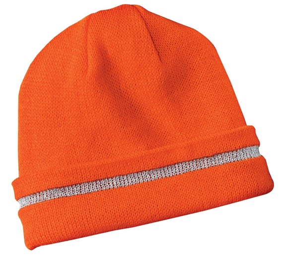 Front view of Enhanced Visibility Beanie With Reflective Stripe