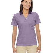 Front view of Ladies’ Eperformance Launch Snag Protection Striped Polo
