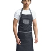 Front view of Domain Contrast Denim Bib Apron With Pocket