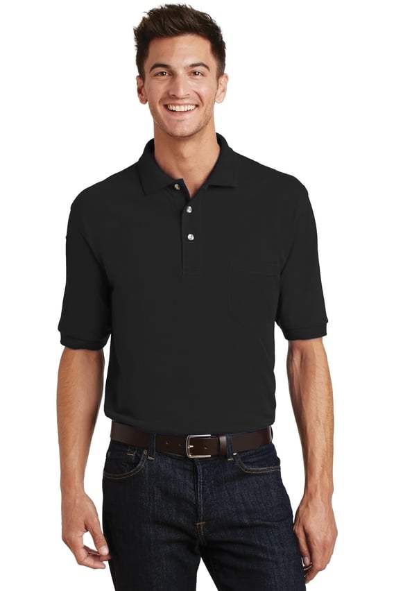 Front view of Heavyweight Cotton Pique Polo With Pocket
