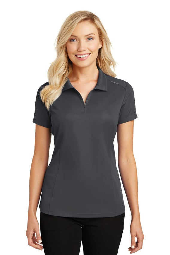 Front view of Ladies Pinpoint Mesh Zip Polo