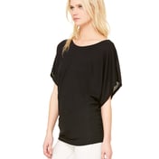 Side view of Ladies’ Flowy Draped Sleeve Dolman T-Shirt