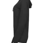 Side view of Women’s Tri-Blend Surplice Long Sleeve Hooded T-Shirt