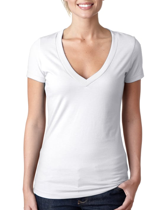 Front view of Ladies’ CVC Deep V-Neck T-Shirt