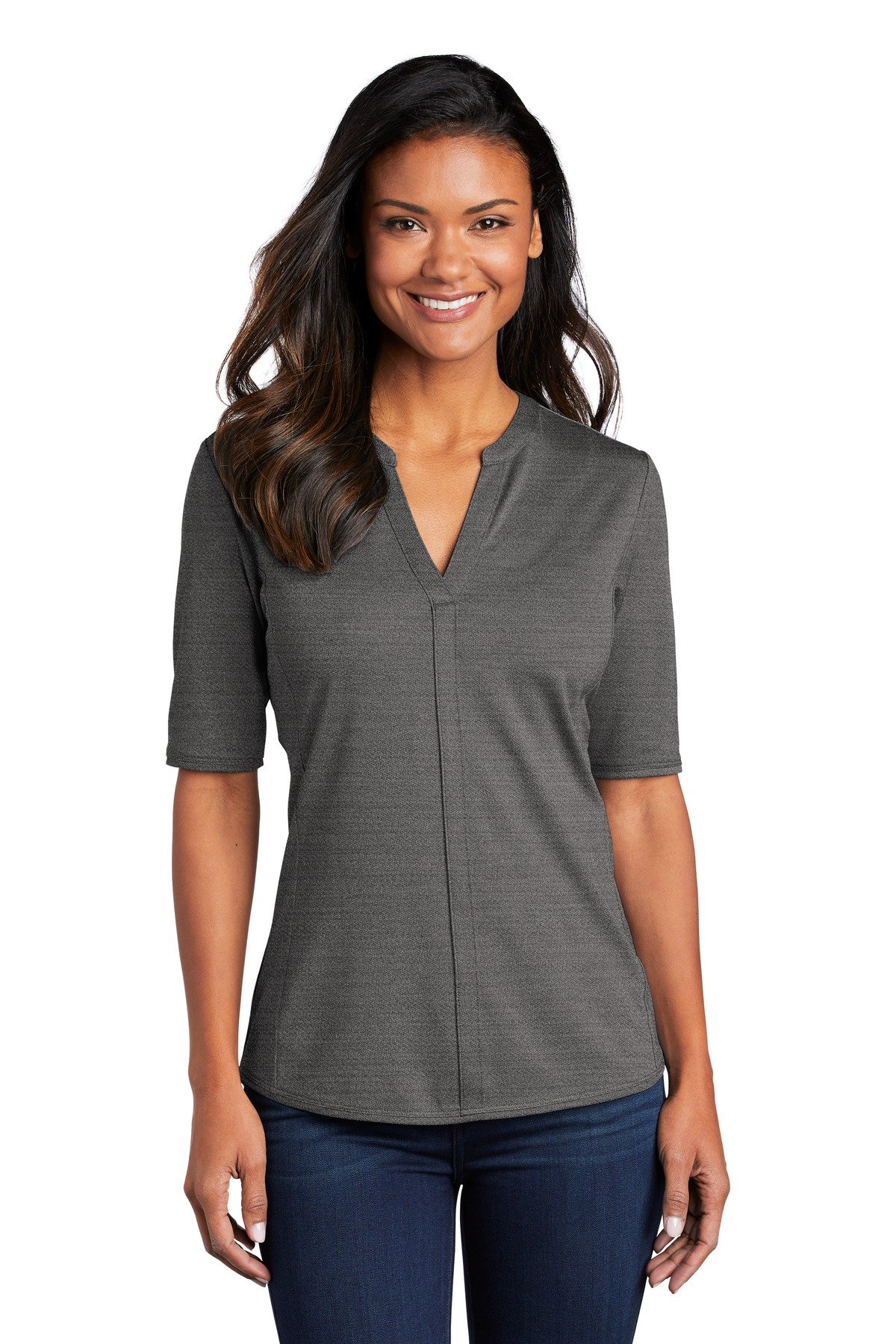 Front view of Women’s Stretch Heather Open Neck Top