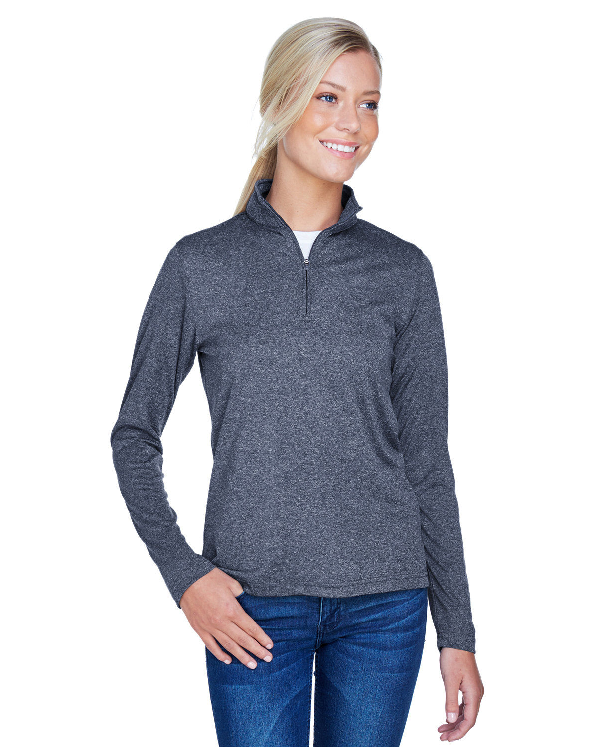 Front view of Ladies’ Cool & Dry Heathered Performance Quarter-Zip