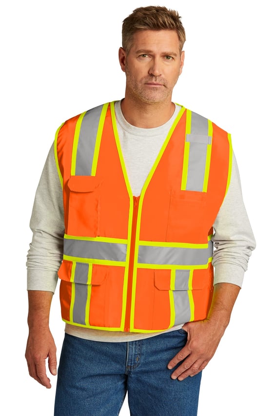 Front view of ANSI 107 Class 2 Surveyor Zippered Two-Tone Vest