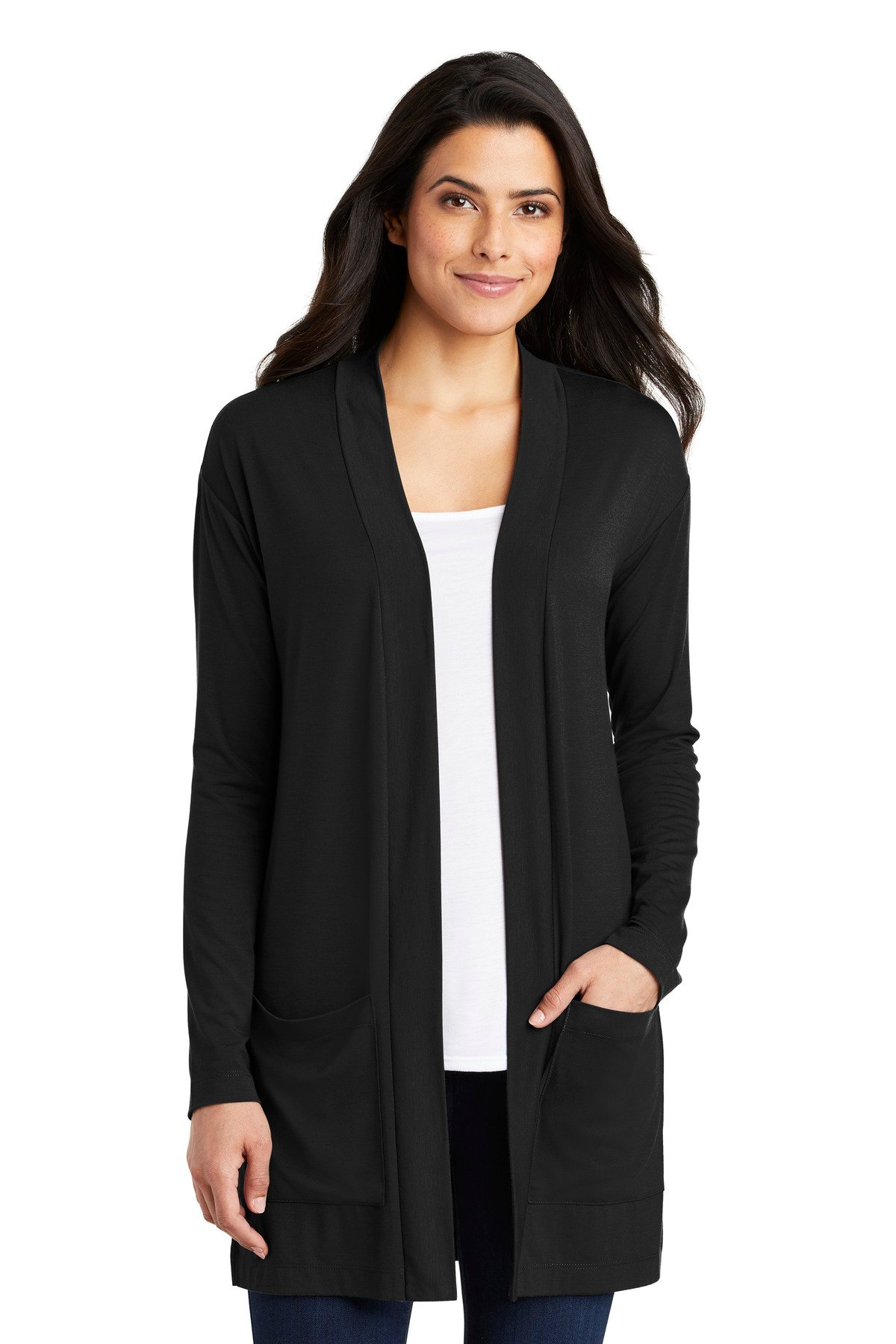 Front view of Ladies Concept Long Pocket Cardigan