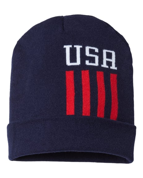 Front view of USA-Made Patriotic Cuffed Beanie