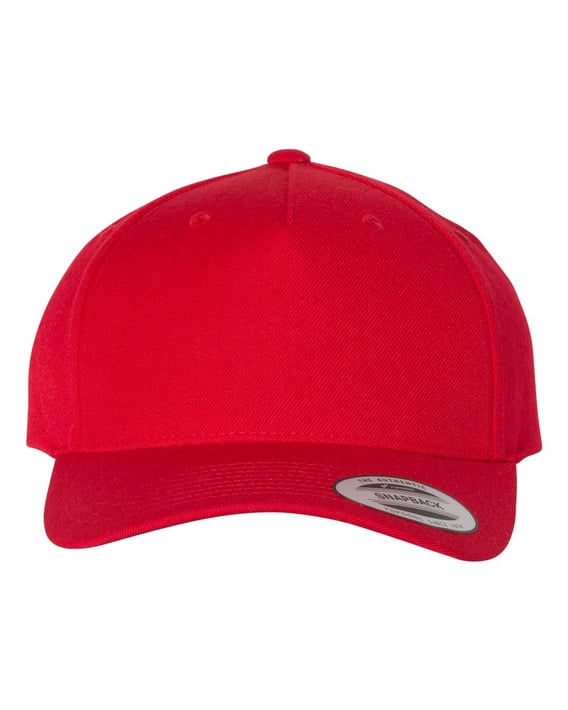 Front view of Premium Five-Panel Curved Visor Snapback Cap