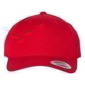 Front view of Premium Five-Panel Curved Visor Snapback Cap