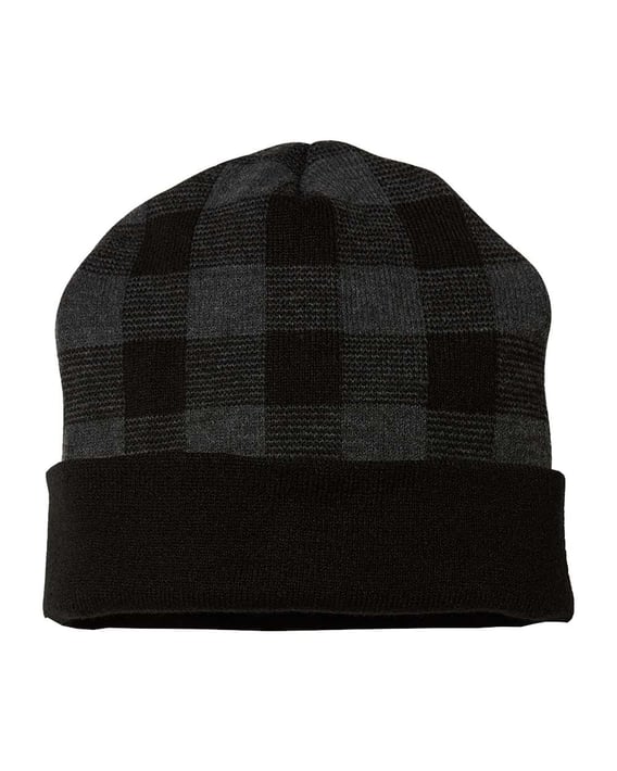 Front view of USA-Made Plaid Beanie